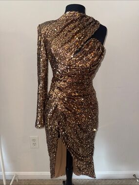 Gold Sequin Asymmetrical One-Shoulder Dress